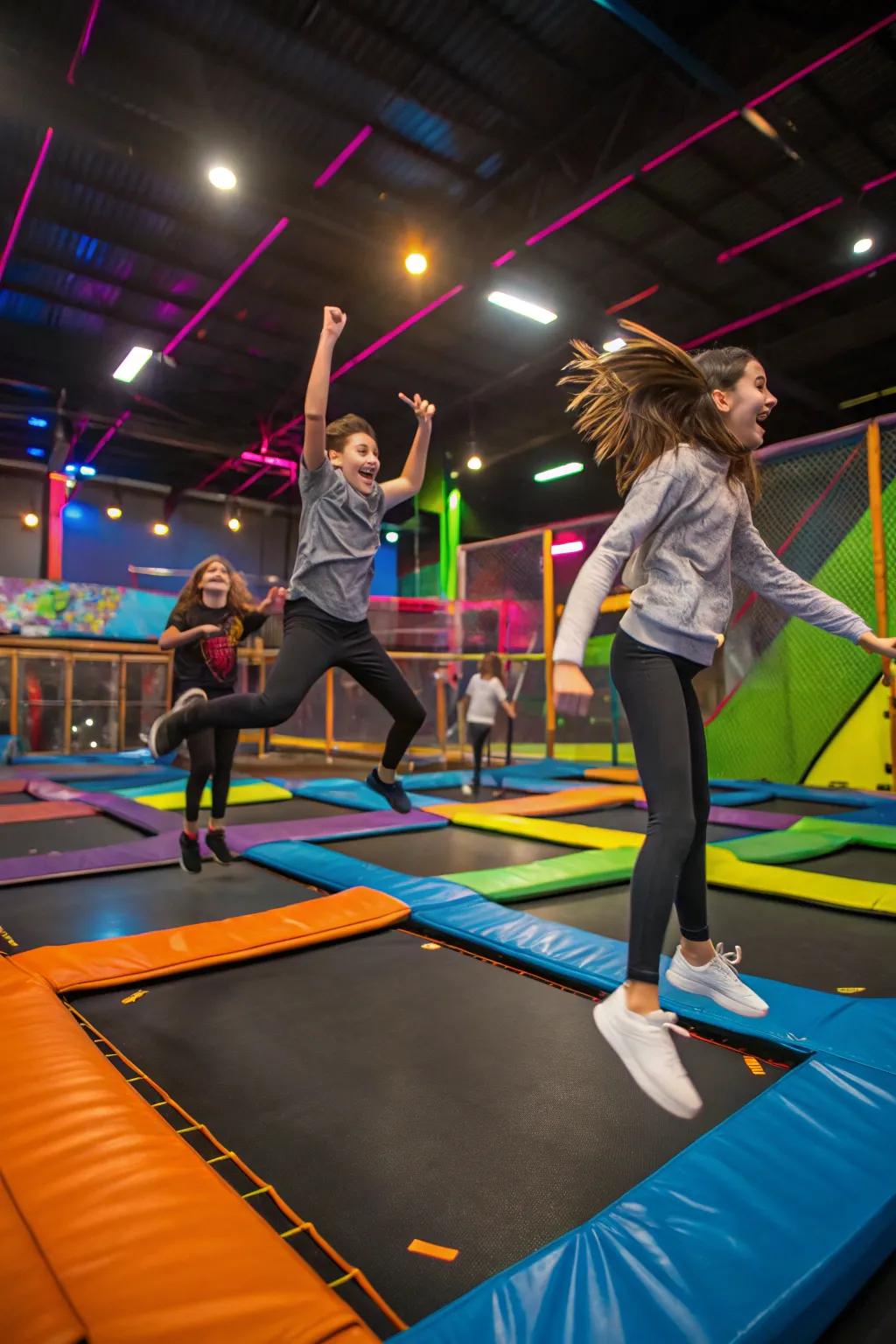 Teens enjoying a fun-filled day at a bounce center.