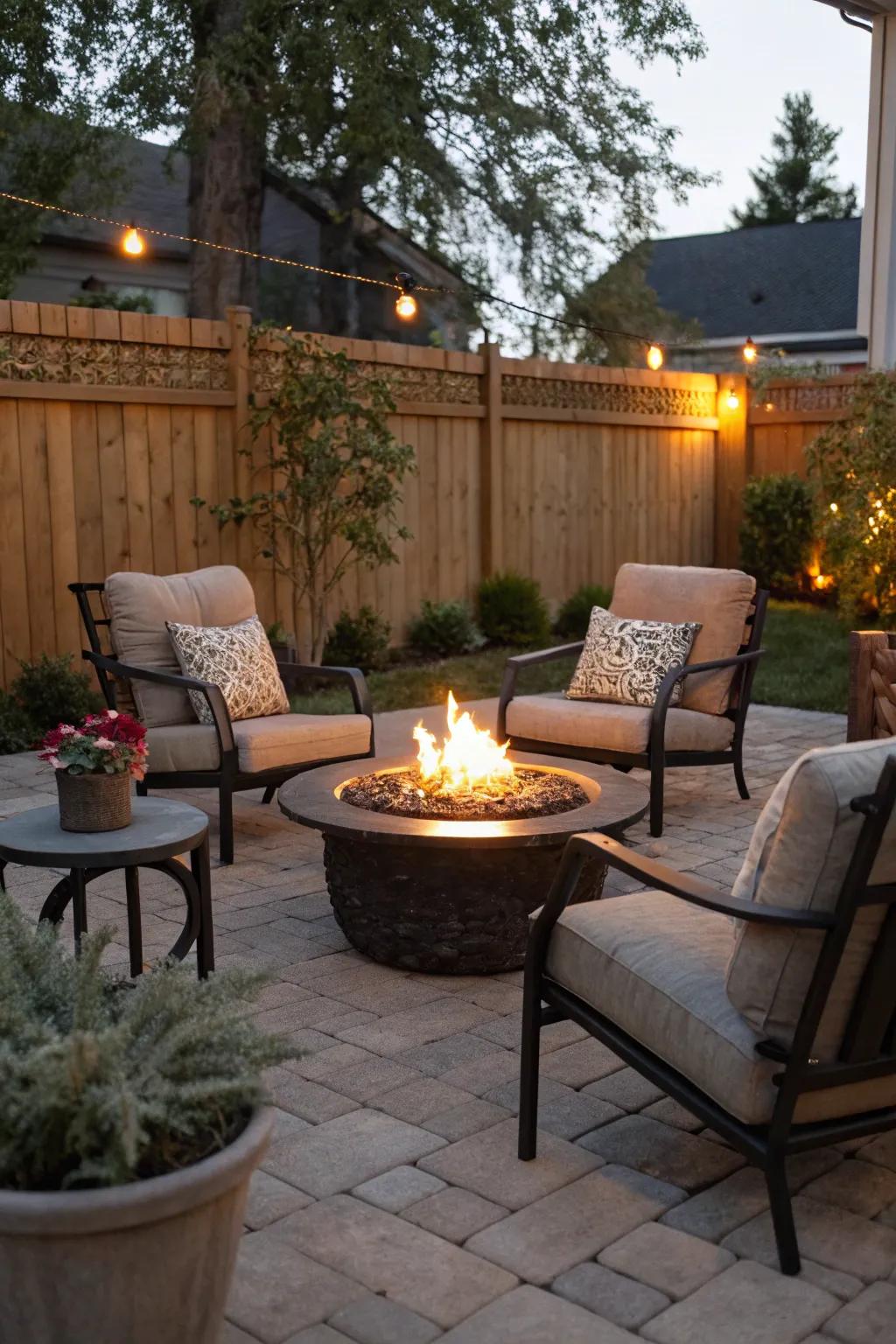 A fire pit converts a patio into a snug gathering location.