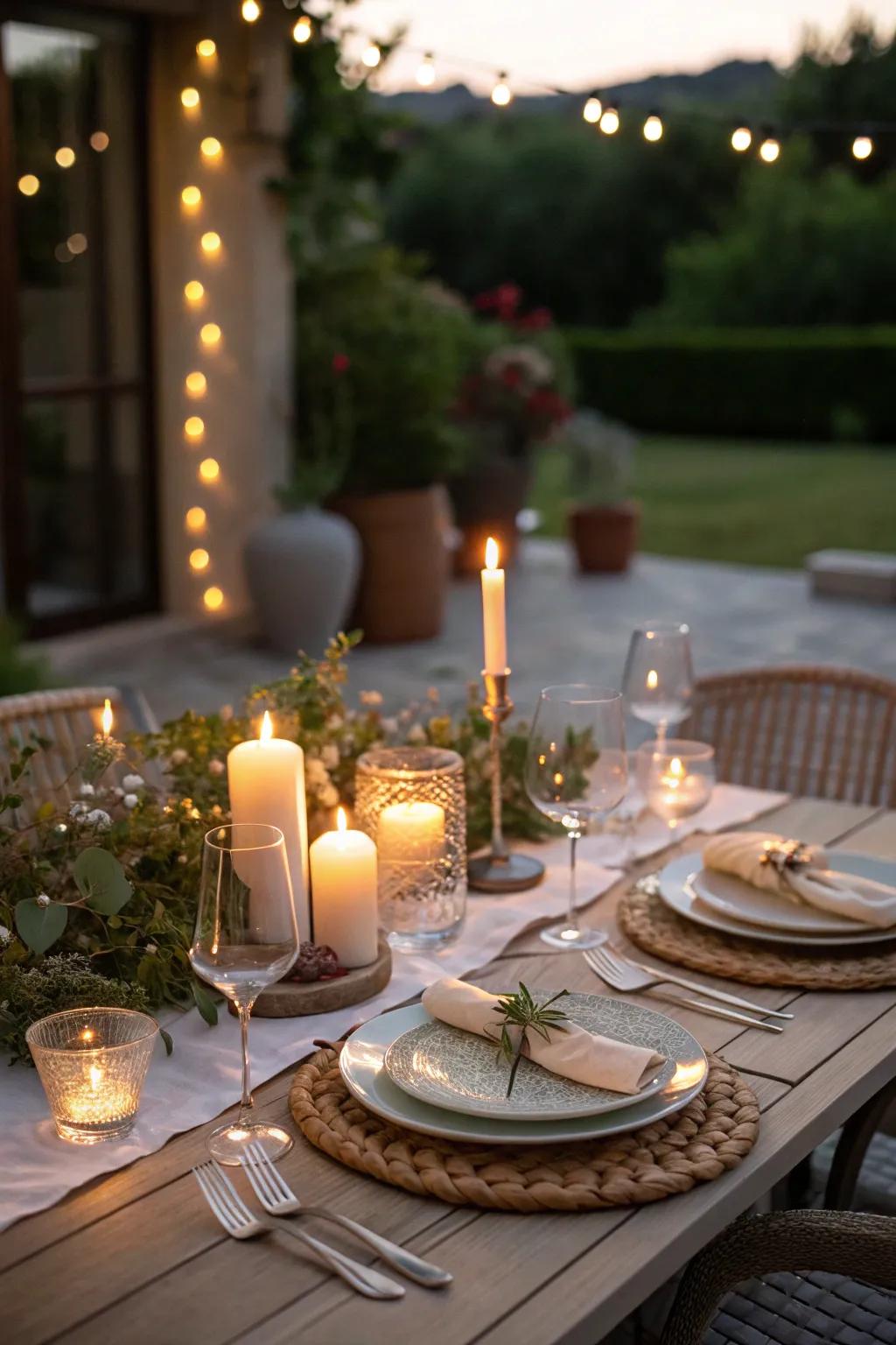 Tapers inject a romantic and serene radiance into intimate patio gatherings.