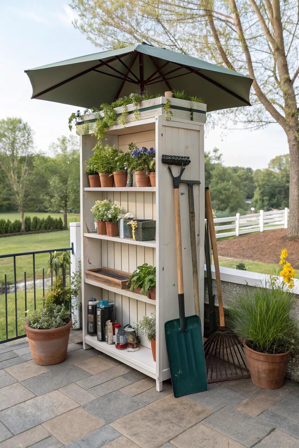 Recycled furniture yielding a distinct storage answer.
