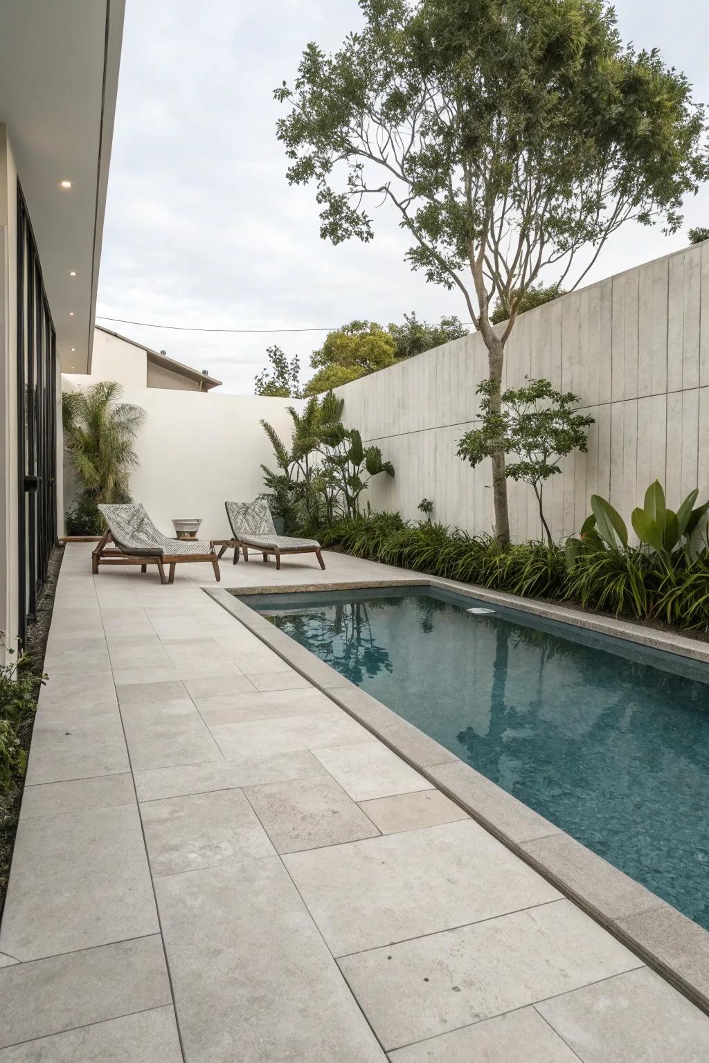 A subdued design featuring sleek paving provides an ageless elegance.