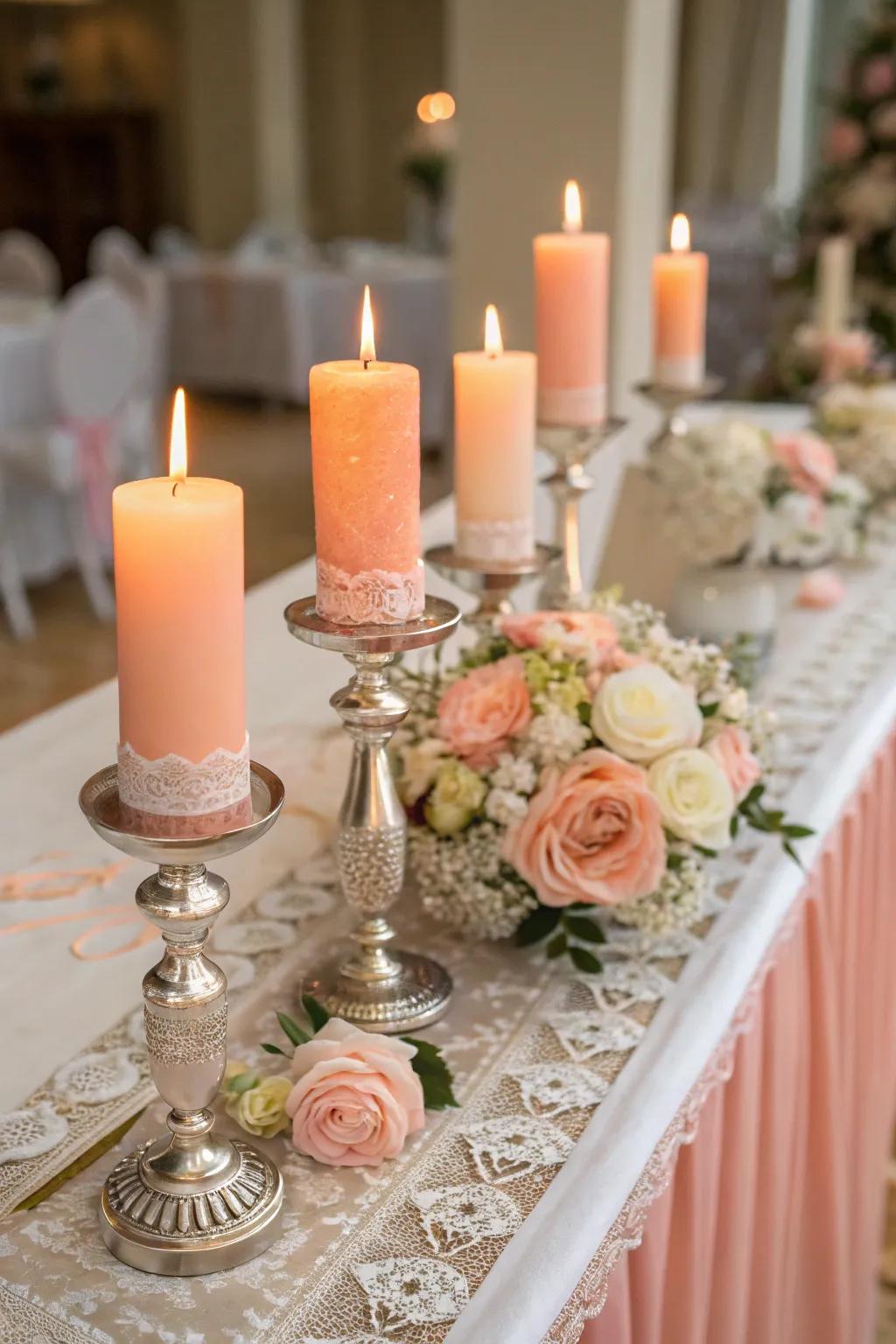 Heartfelt peach candlelight to enhance your evening celebration.