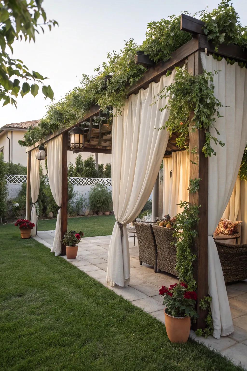 Versatile drapes provide versatile shade and privacy.