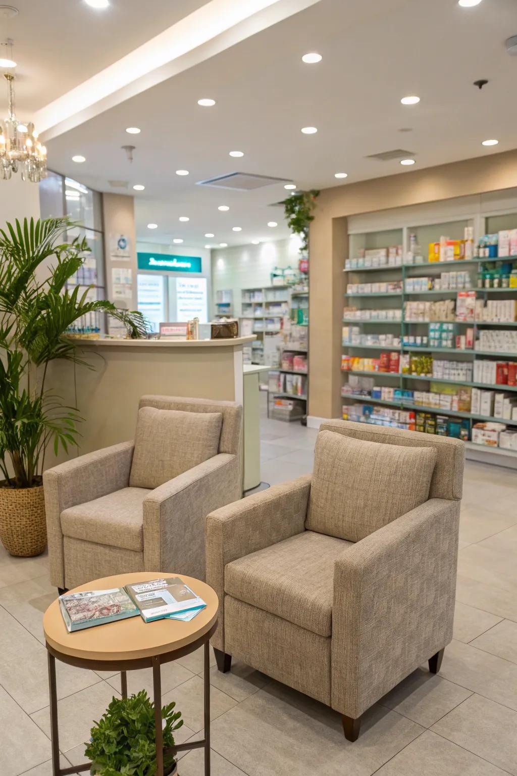 Comfortable waiting area for dispensary customers