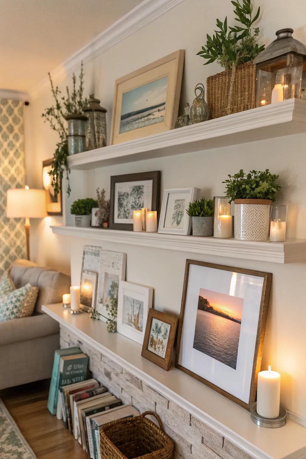 Coordinate colors for a harmonious and visually pleasing shelf.