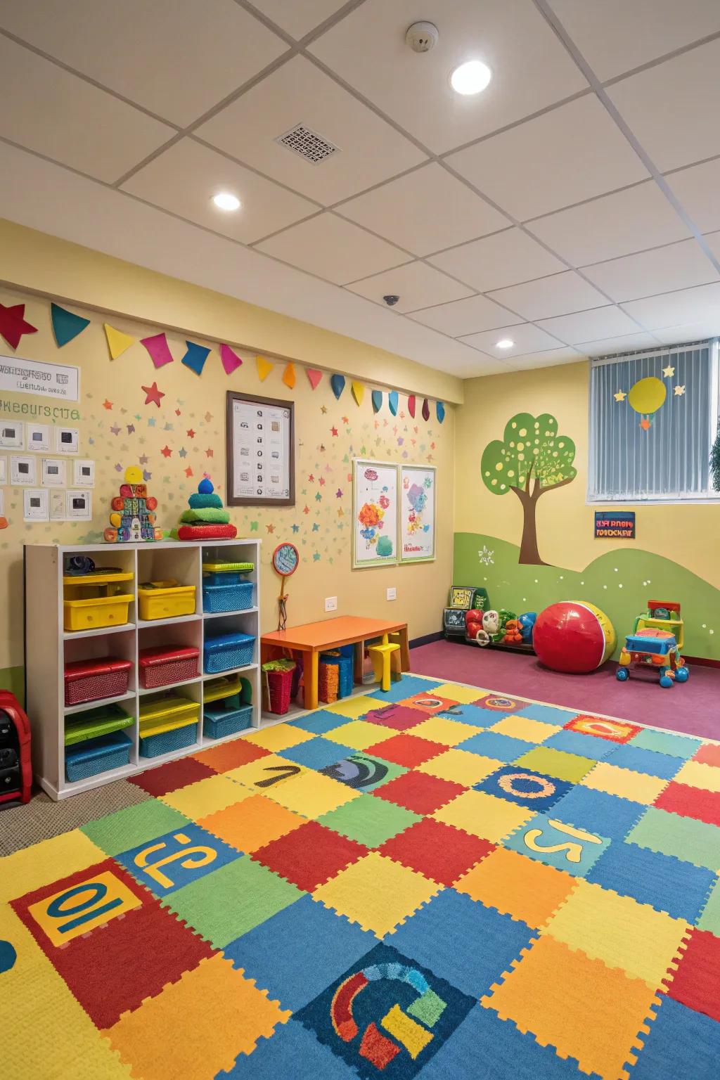Designed carpets add fun and functionality to playrooms.