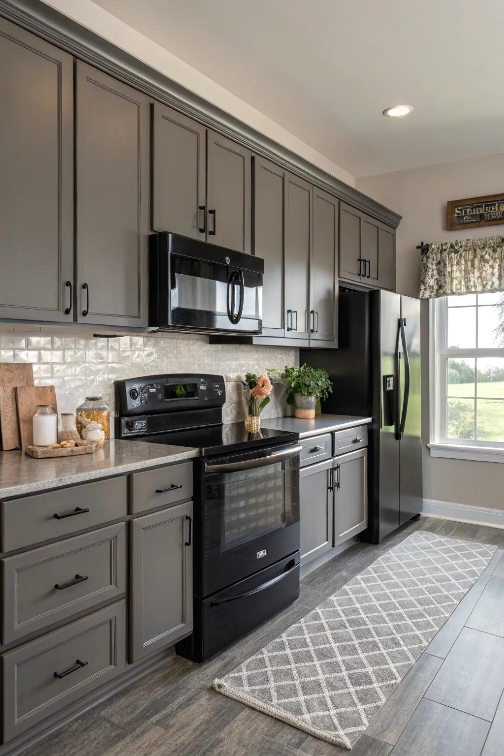 Slate hues pair seamlessly with charcoal steel.