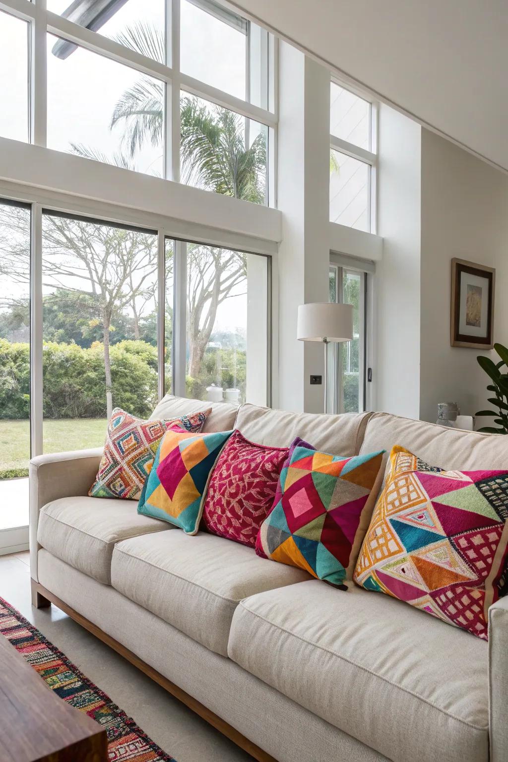 Geometric cushions contributing a contemporary impression.