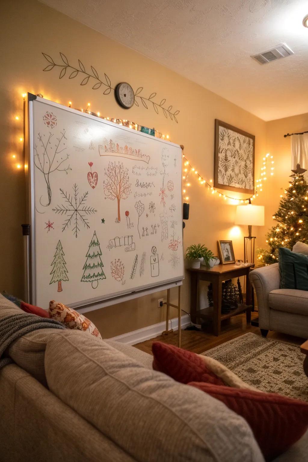 Welcome seasonal cheer with themed decor on your whiteboard.