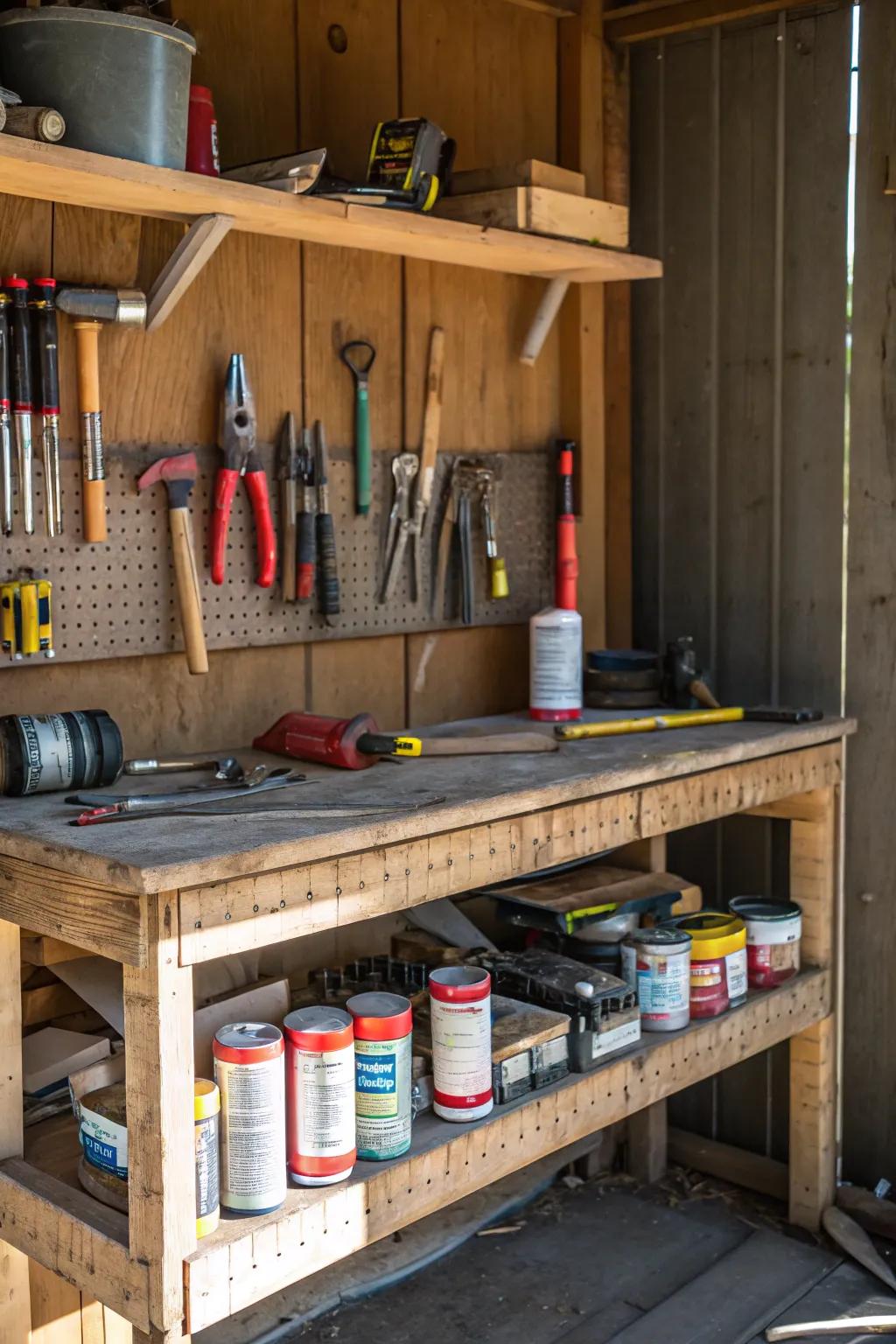 A work surface with built-in storage makes the most of functionality.