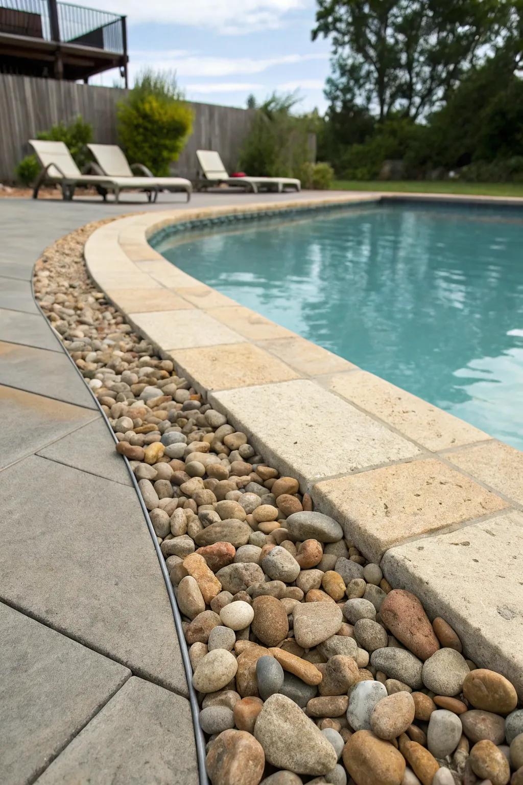Tiny stone borders add texture and appeal to poolside areas.