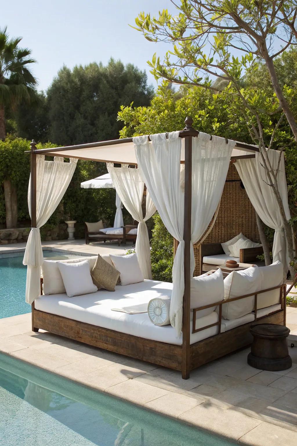 Poolside sleepers provide a lavish haven for relaxation.
