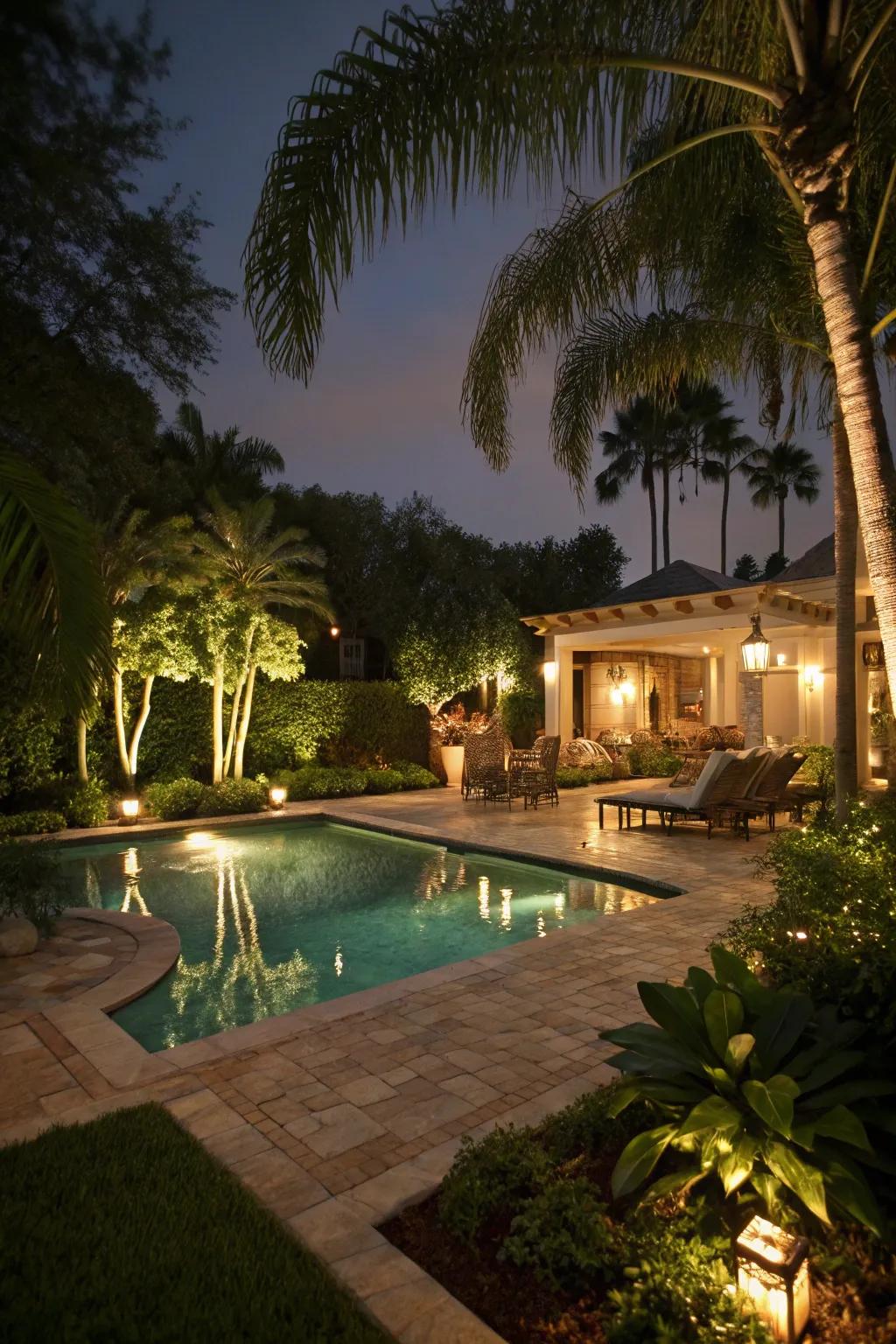 Illuminate your pool area with elegant lighting for magical evenings.
