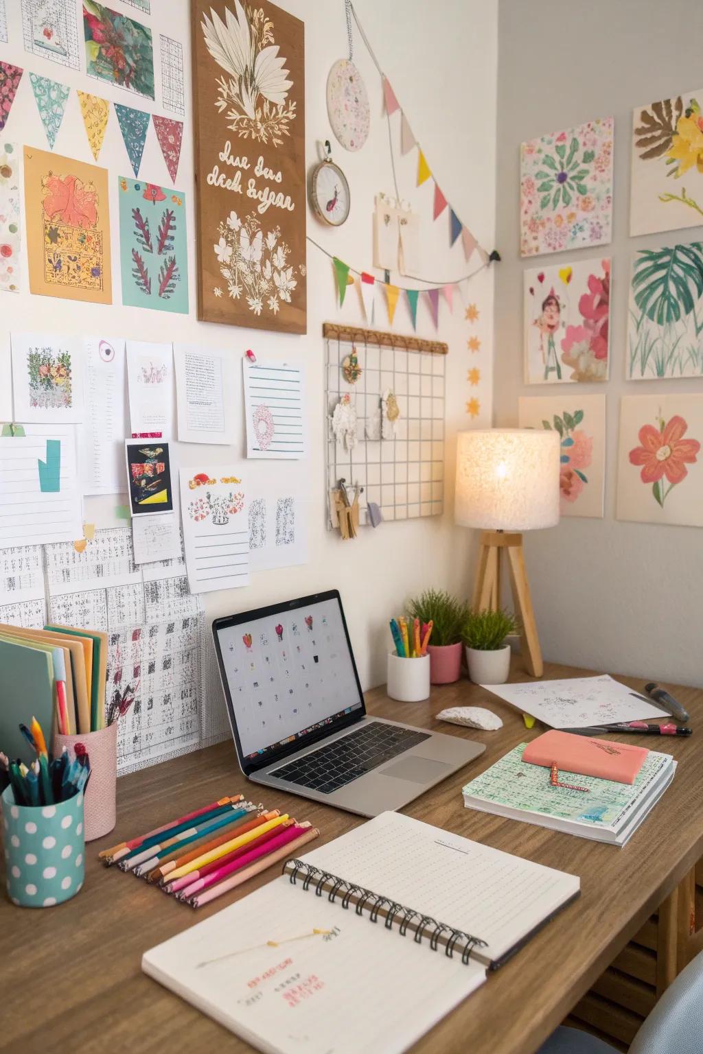 A creative workspace highlighting personalized posters.