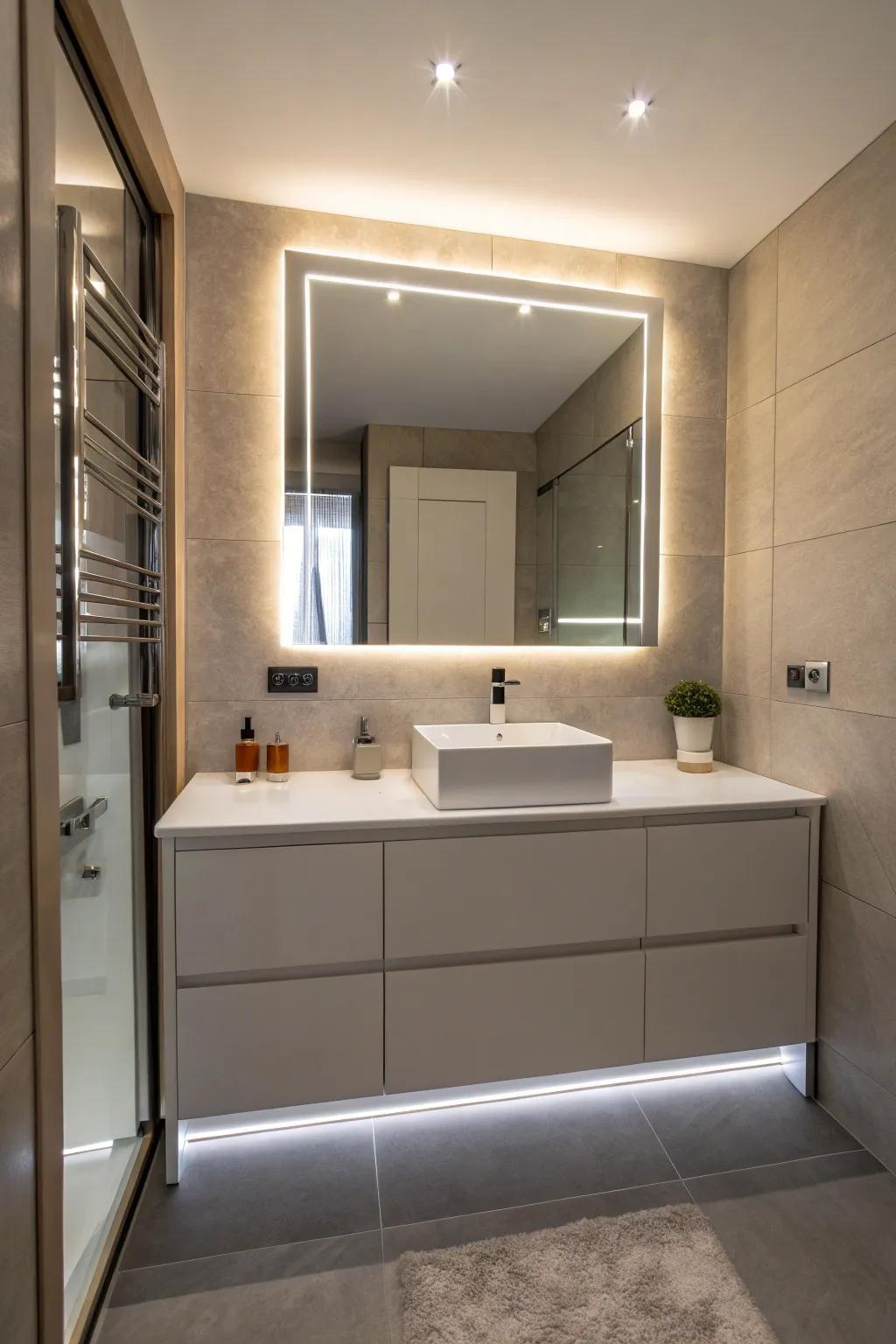 LED strip lighting adds a sleek and modern touch.