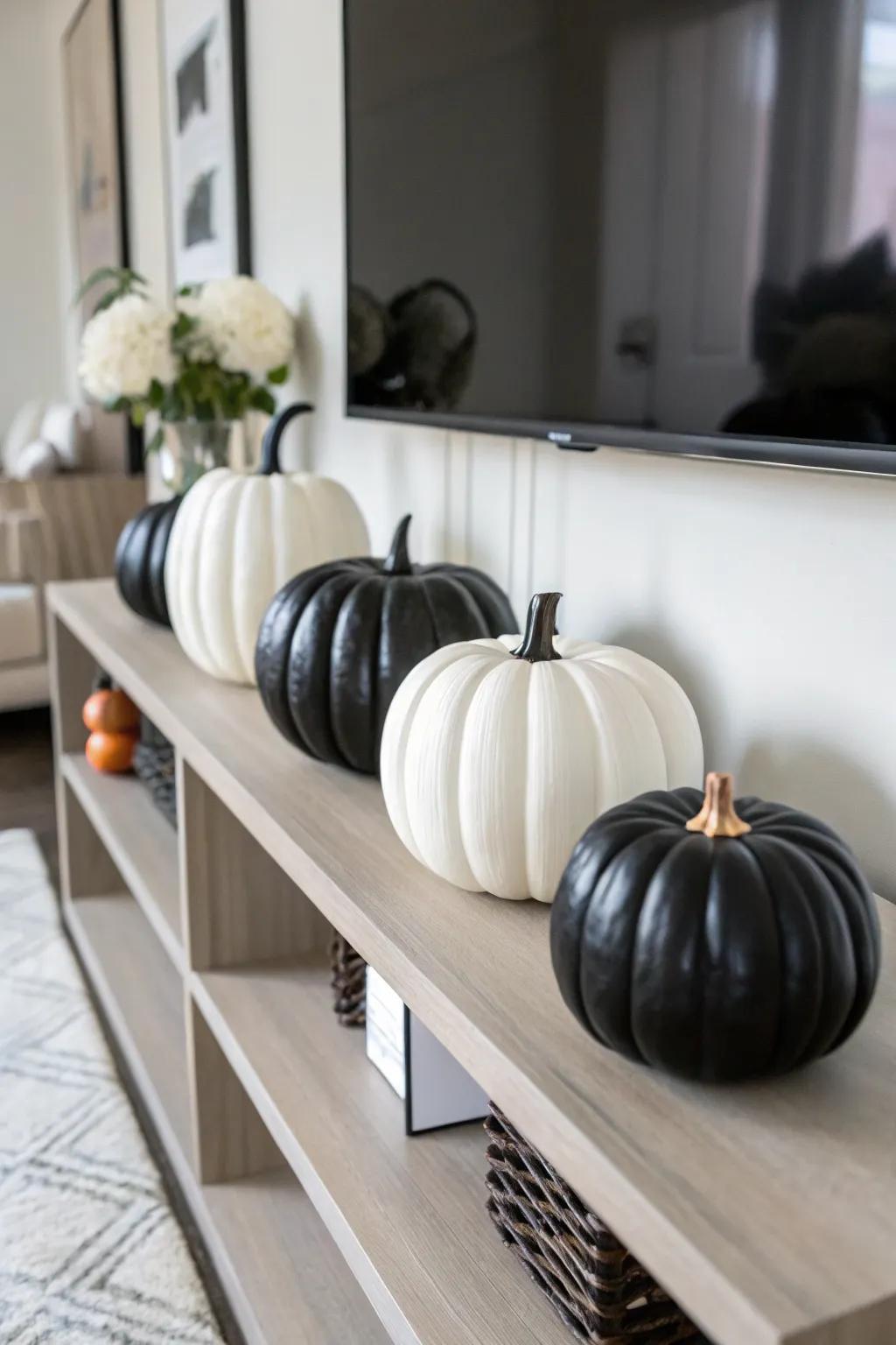Sleek monochrome pumpkins for a contemporary aesthetic.