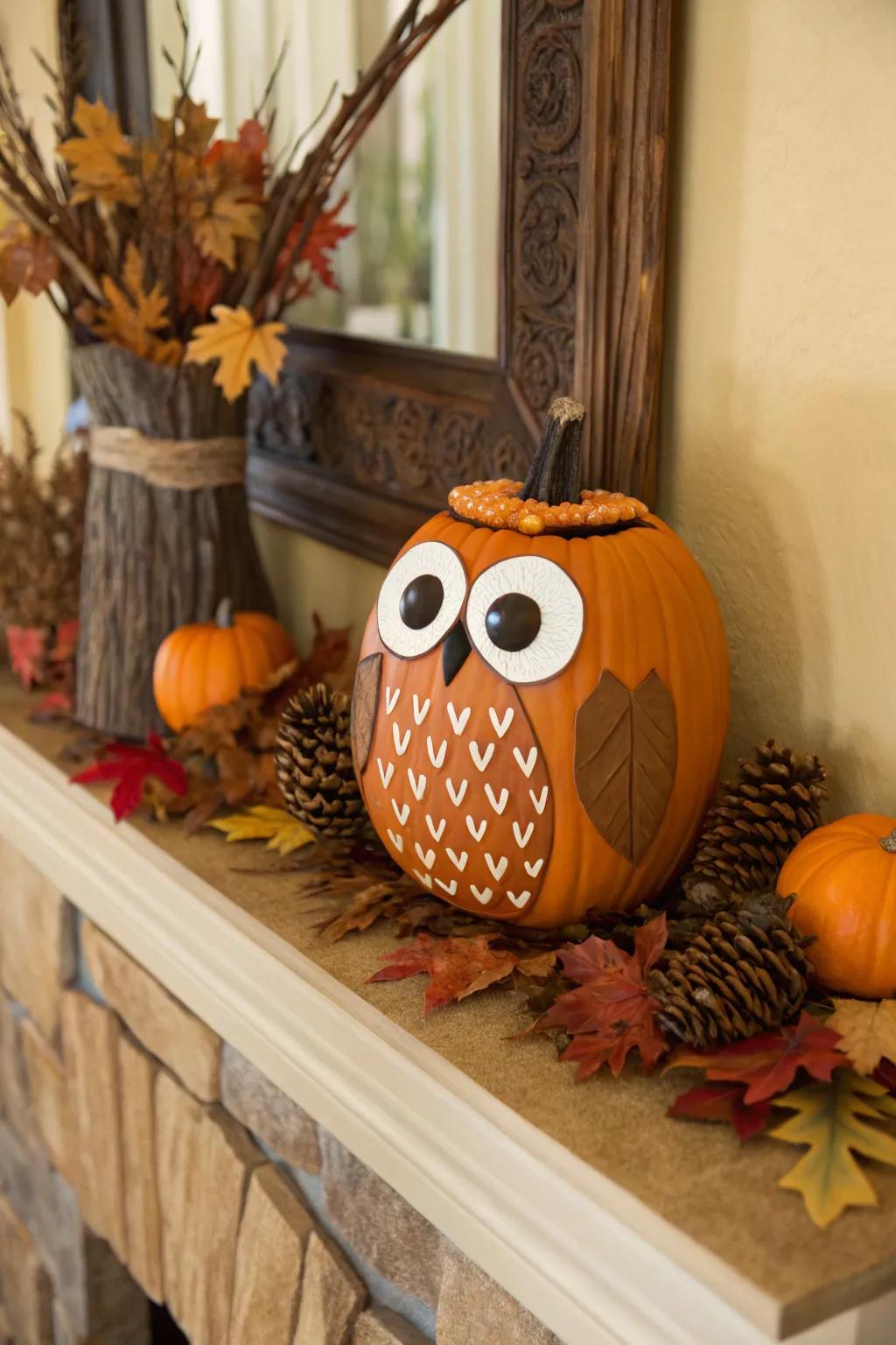 A charming strigine pumpkin underscoring imaginative sculpting.
