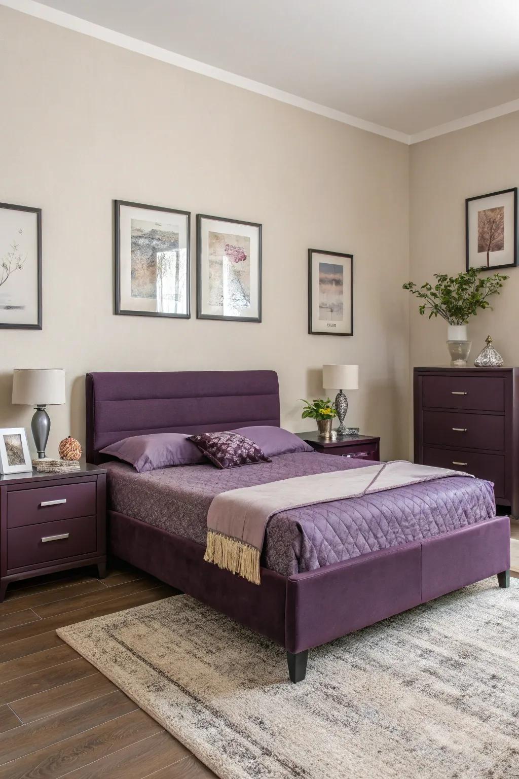 Eggplant furniture introduces dimension and mystery to the decor.