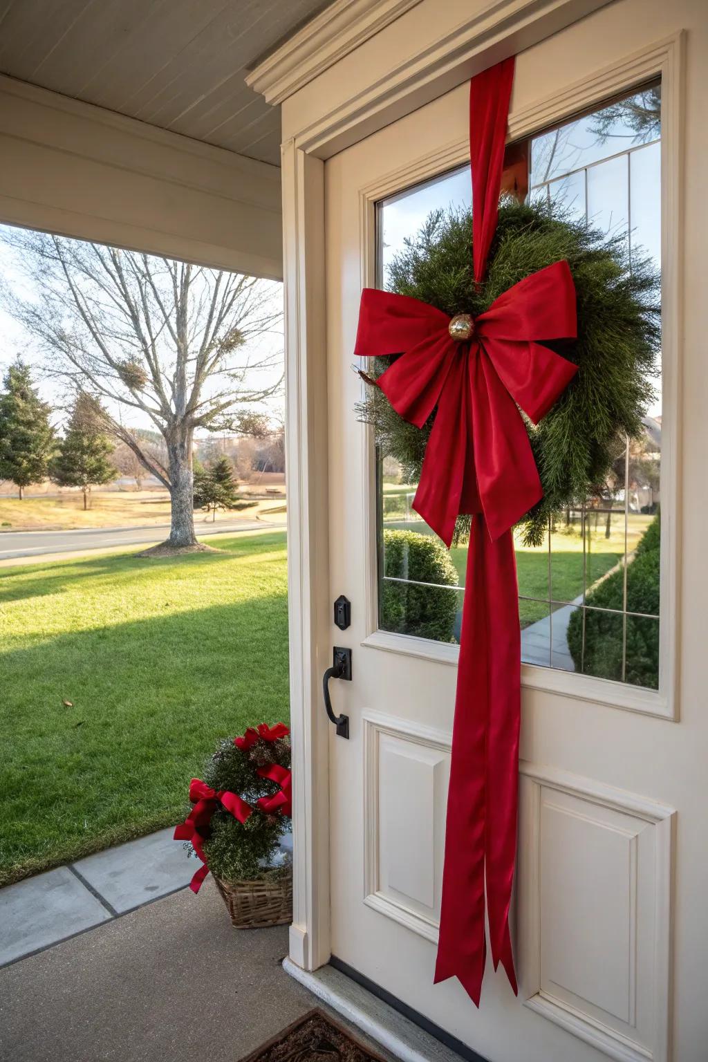 A daring scarlet portal ornamentation to welcome the holidays.