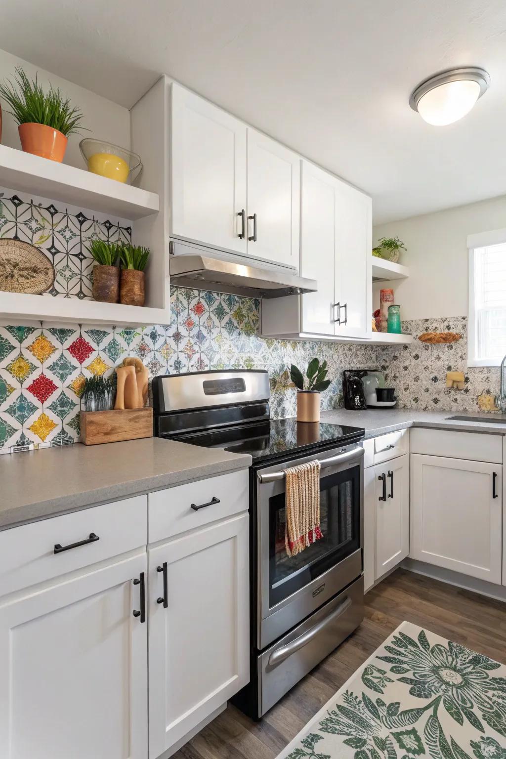 Modernize your kitchen with an adhesive backsplash.