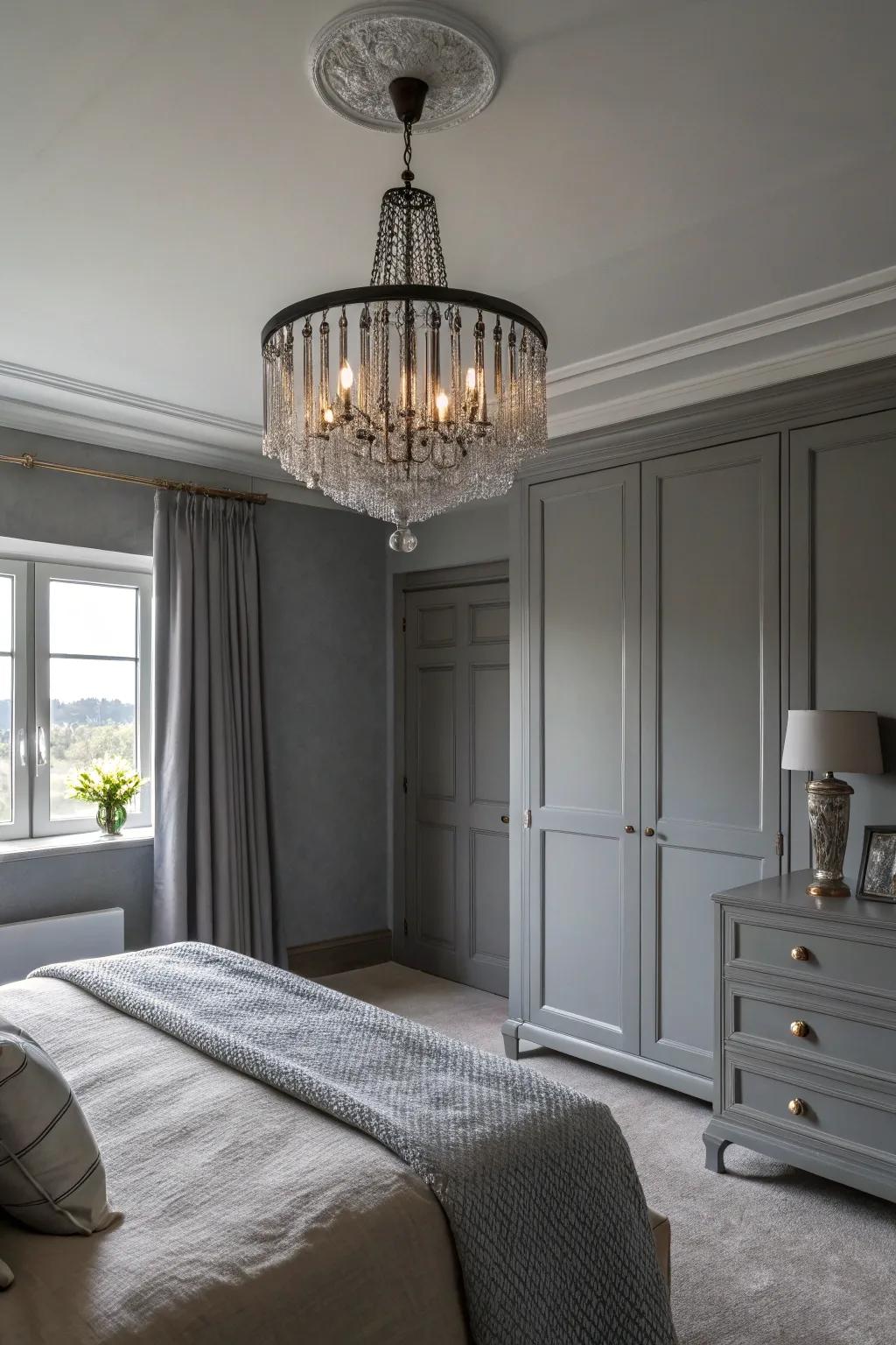 A bold lighting fixture serves as an eye-catching centerpiece.