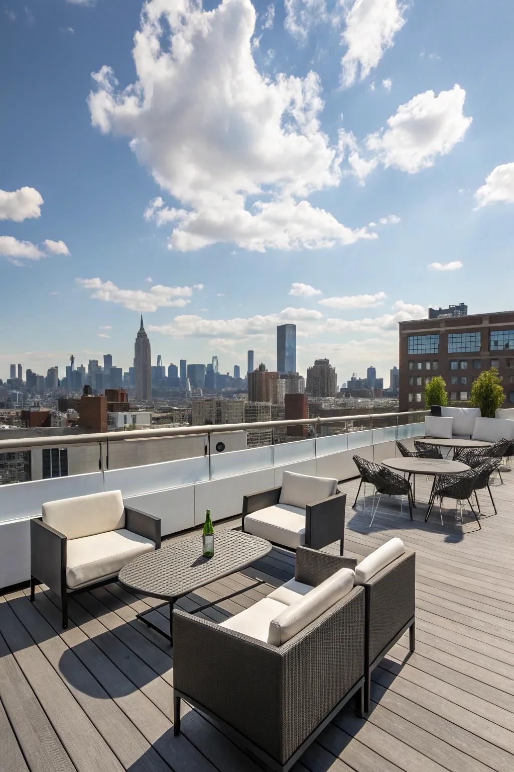 Accomplish a stylish look on your rooftop deck with modern design components.