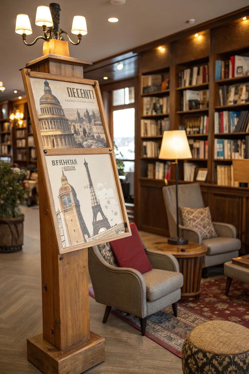 Trip-themed signs promote wanderlust.