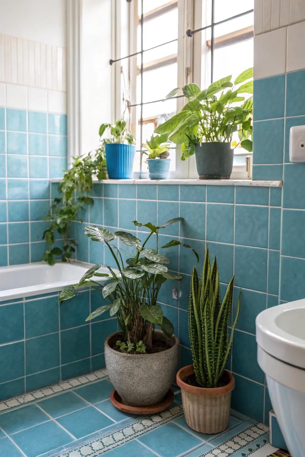 Plants that bring natural beauty to the retro bathroom.