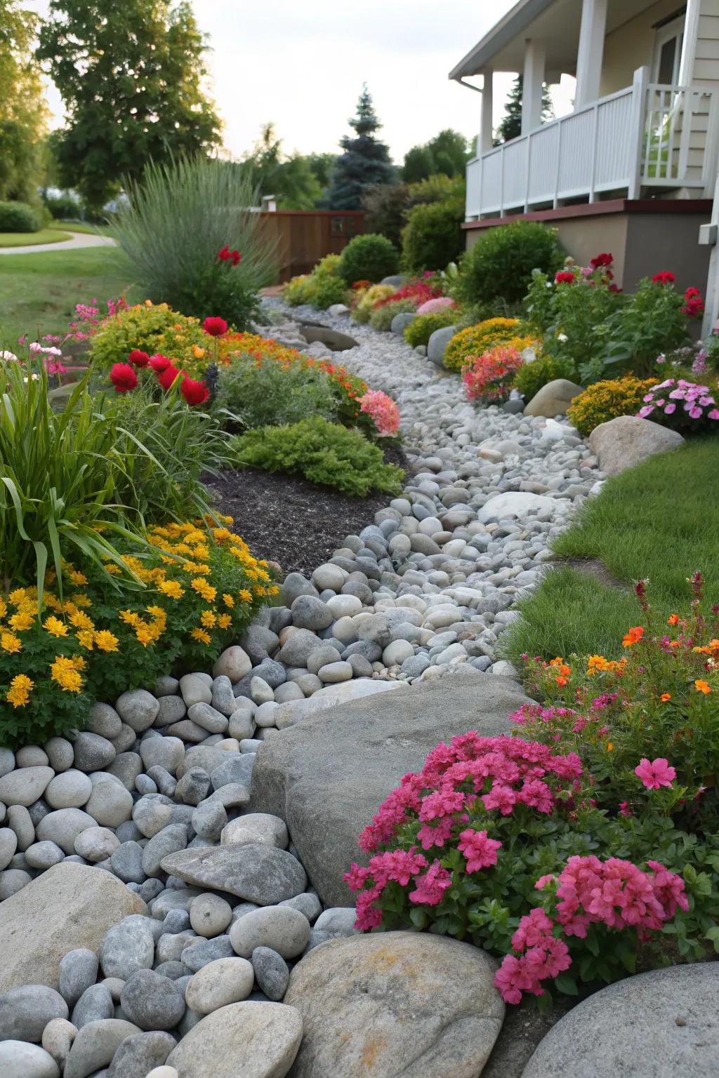 Highlight your flora through contrasting pebble scenery.