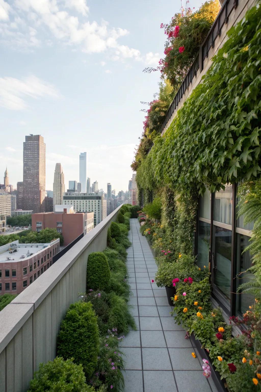 Upright gardens introduce privacy and greenery to your rooftop.