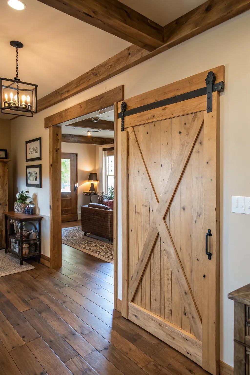A farmhouse-style doorway with charming cross-bracing details.
