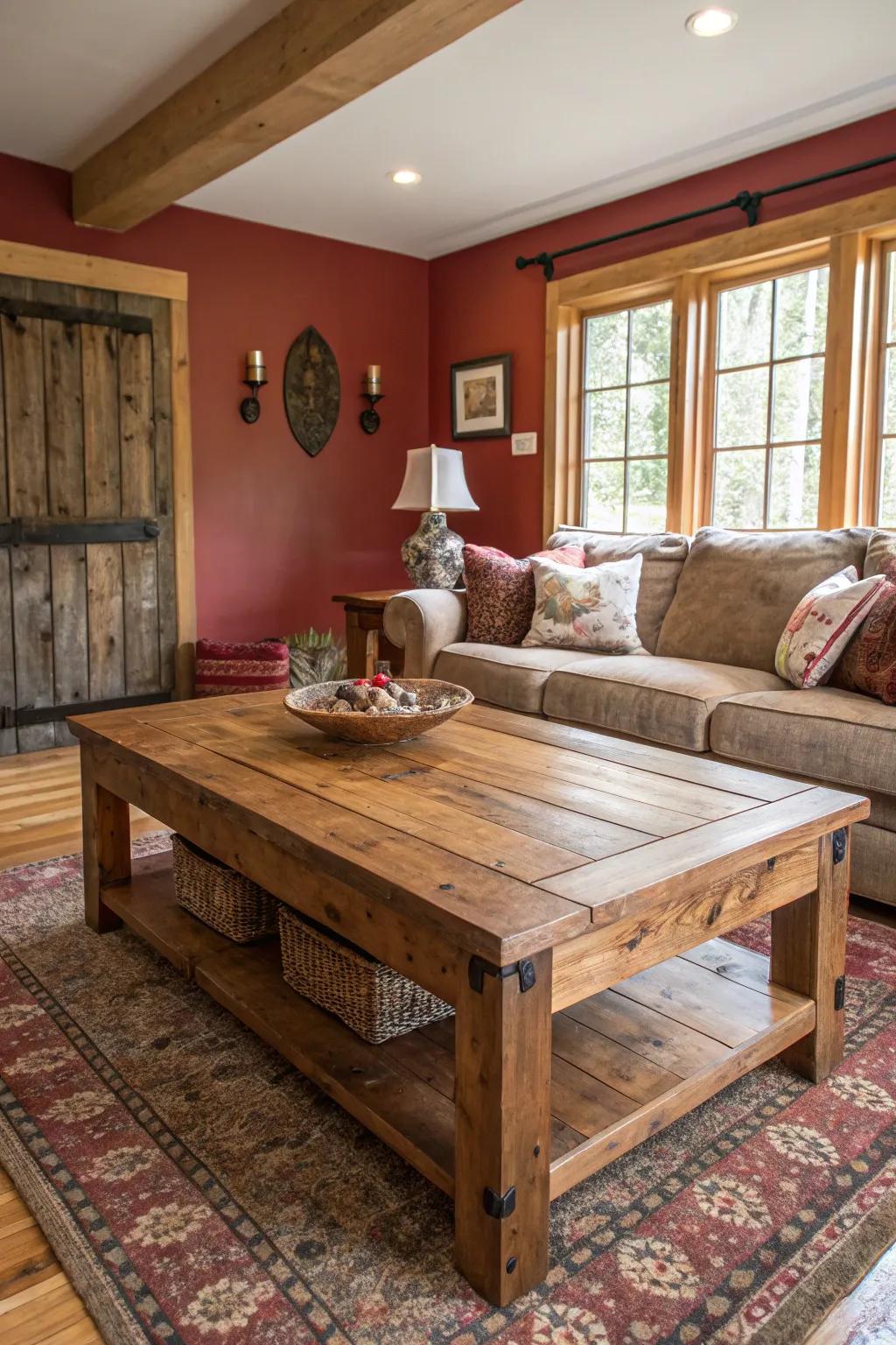 Repurposed timber introduces a sustainable earthy touch to the family space.