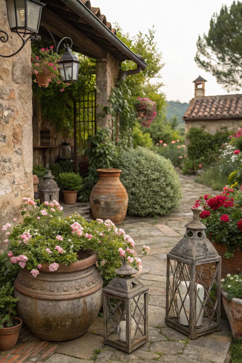 Countryside ornaments injecting character into the garden.