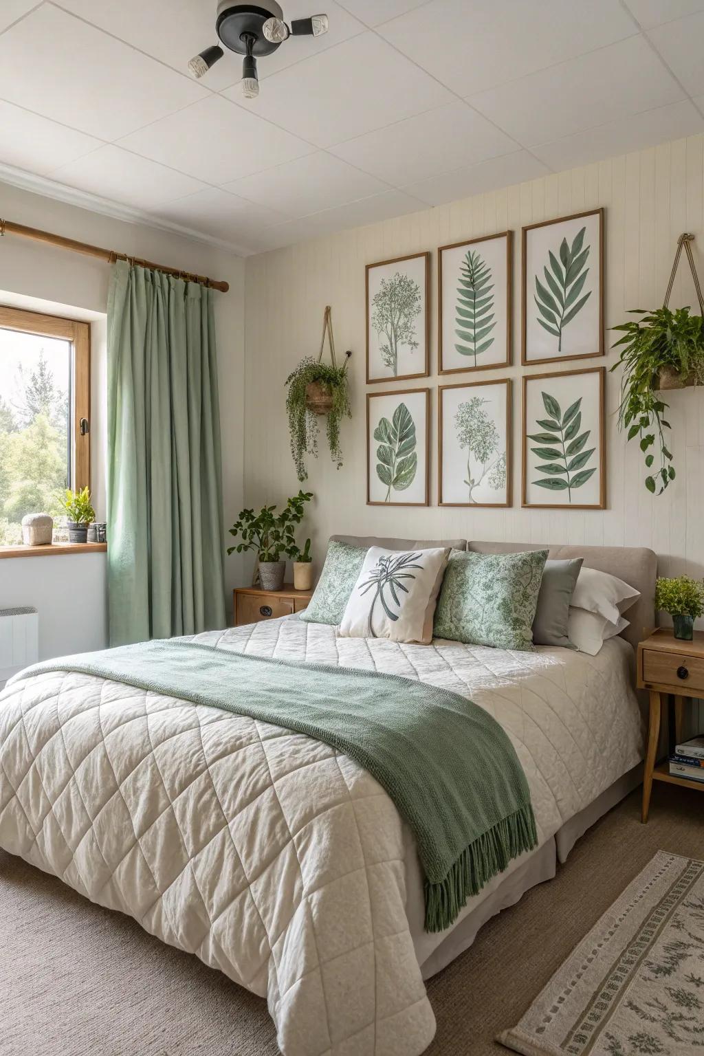 Nature-themed art enriches the rustic theme.