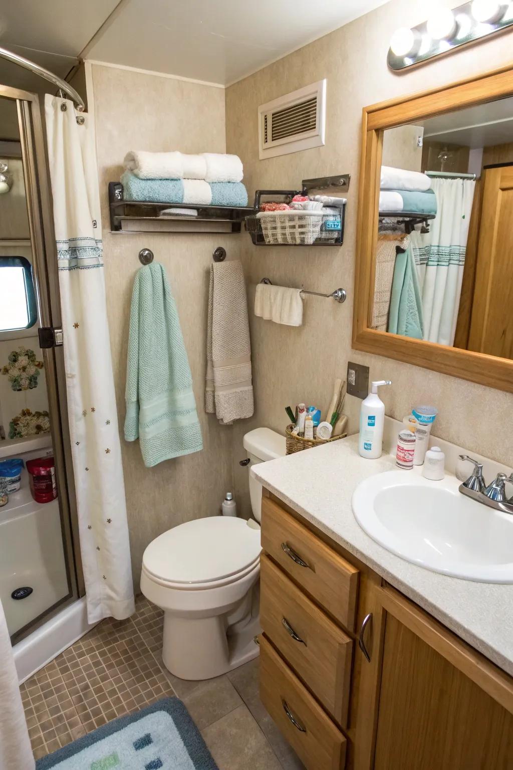 Make use of adhesive hooks for versatile hanging solutions.