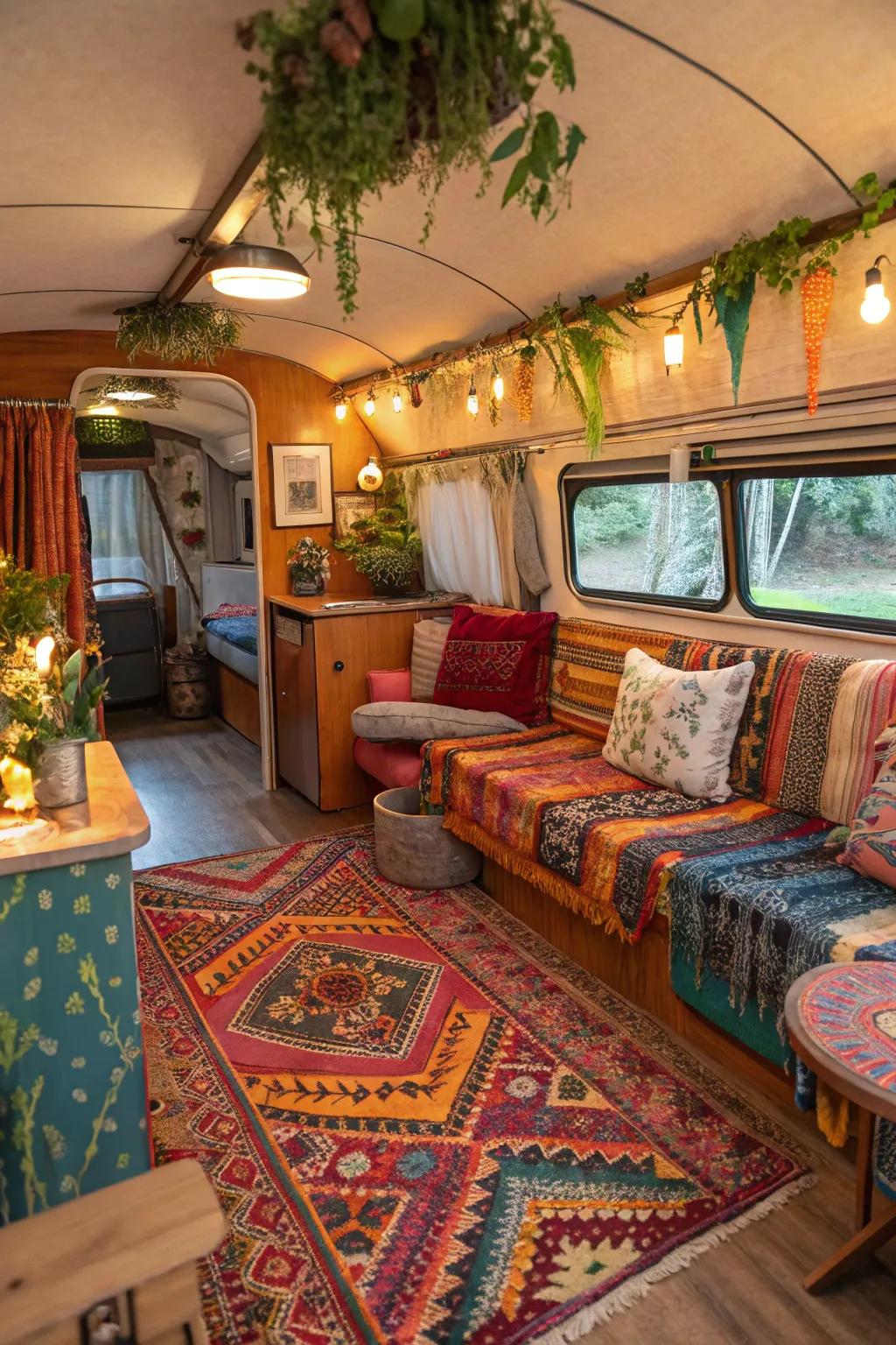 Bohemian chic vogue incorporates an uninhibited element to this RV.