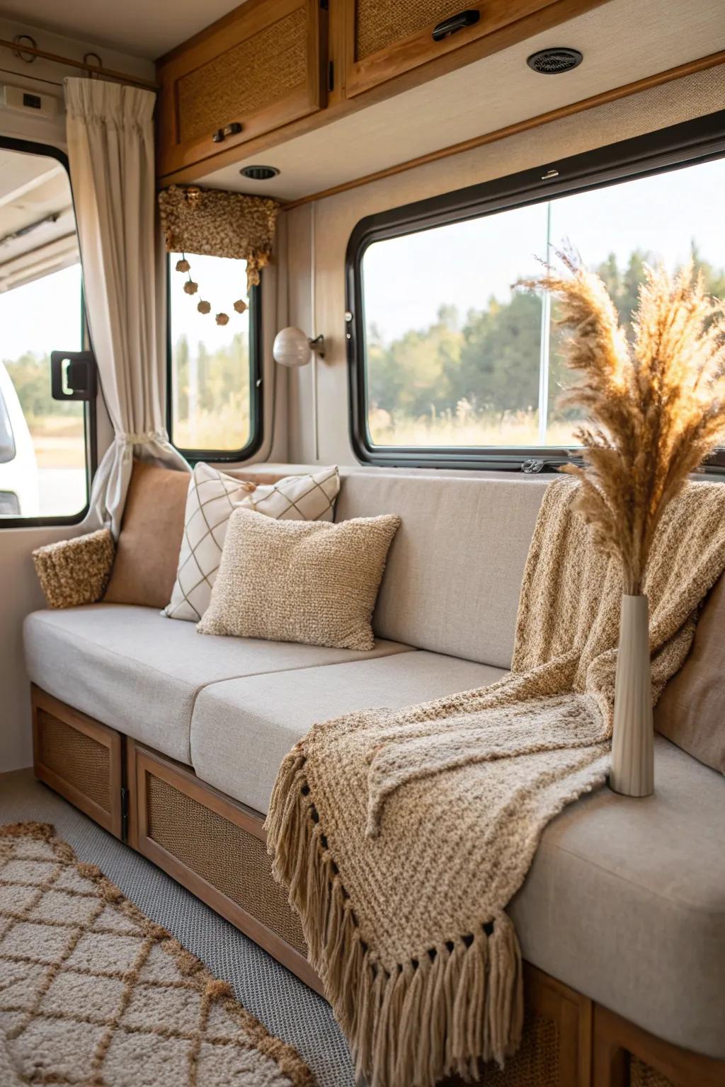 Natural materials add a tranquil feel and warmth to RV interiors.