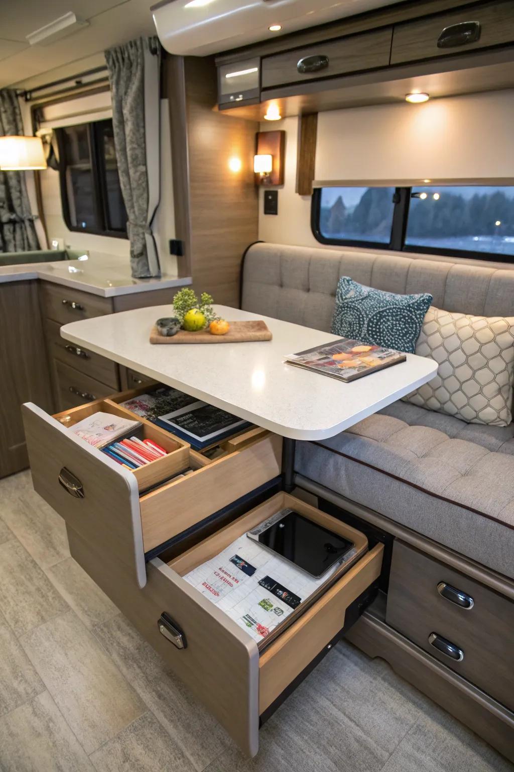 Optimize your space with a table that has smart storage options.