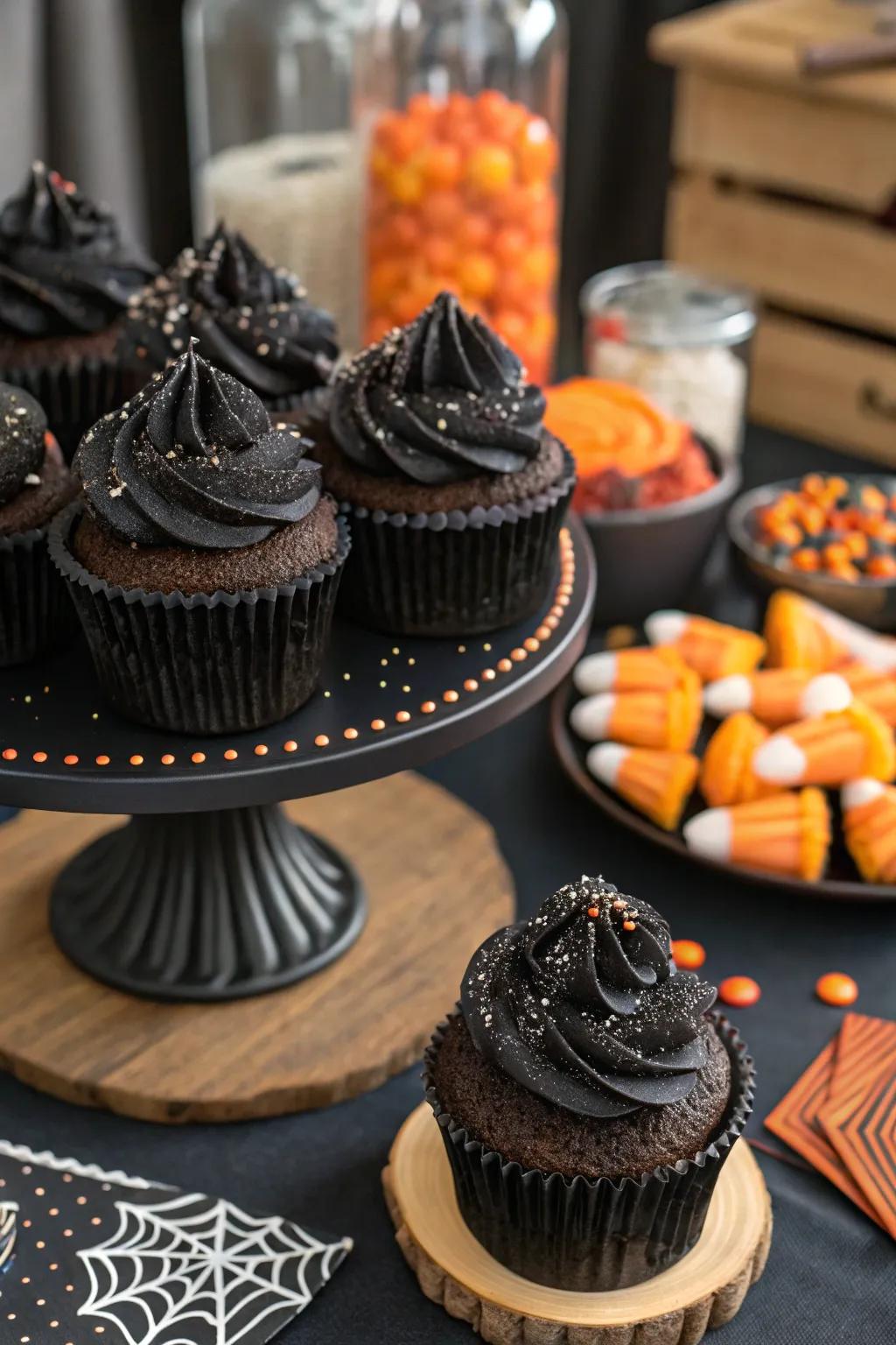 Dark miniature cakes that please both sight and palate.
