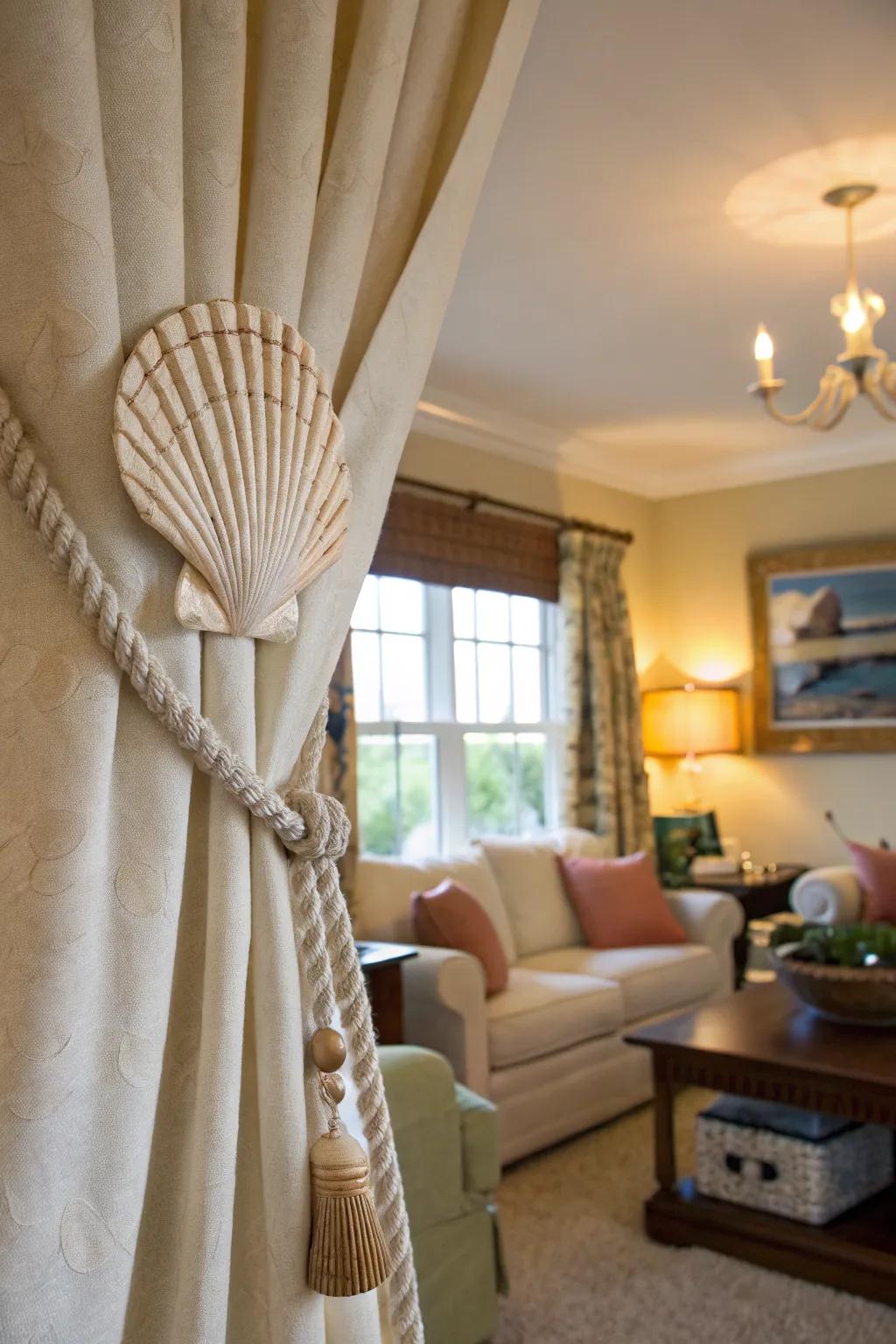 Seashell fasteners contribute a whimsical coastal component to your drapes.