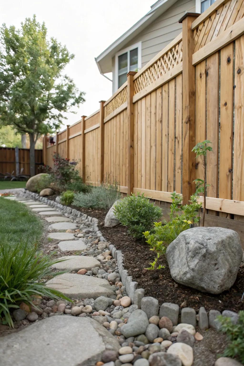 Staggered panels bring texture and dimension to this tranquil backyard setting.