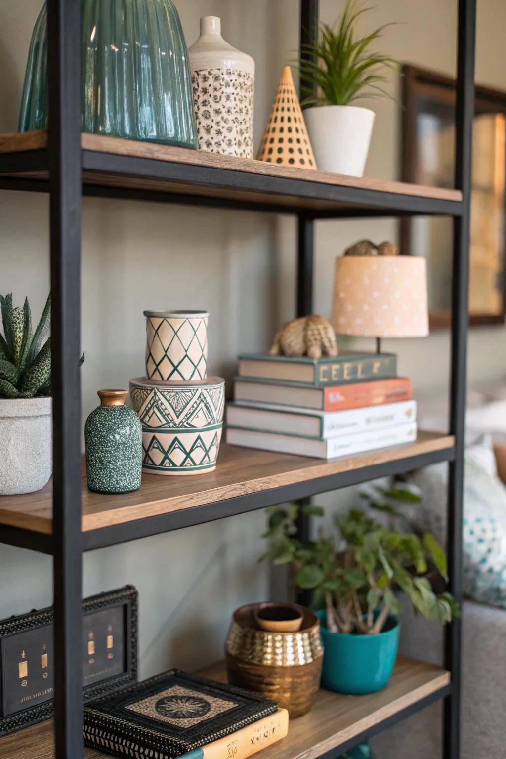 Layering infuses dimension and intrigue into the shelf.