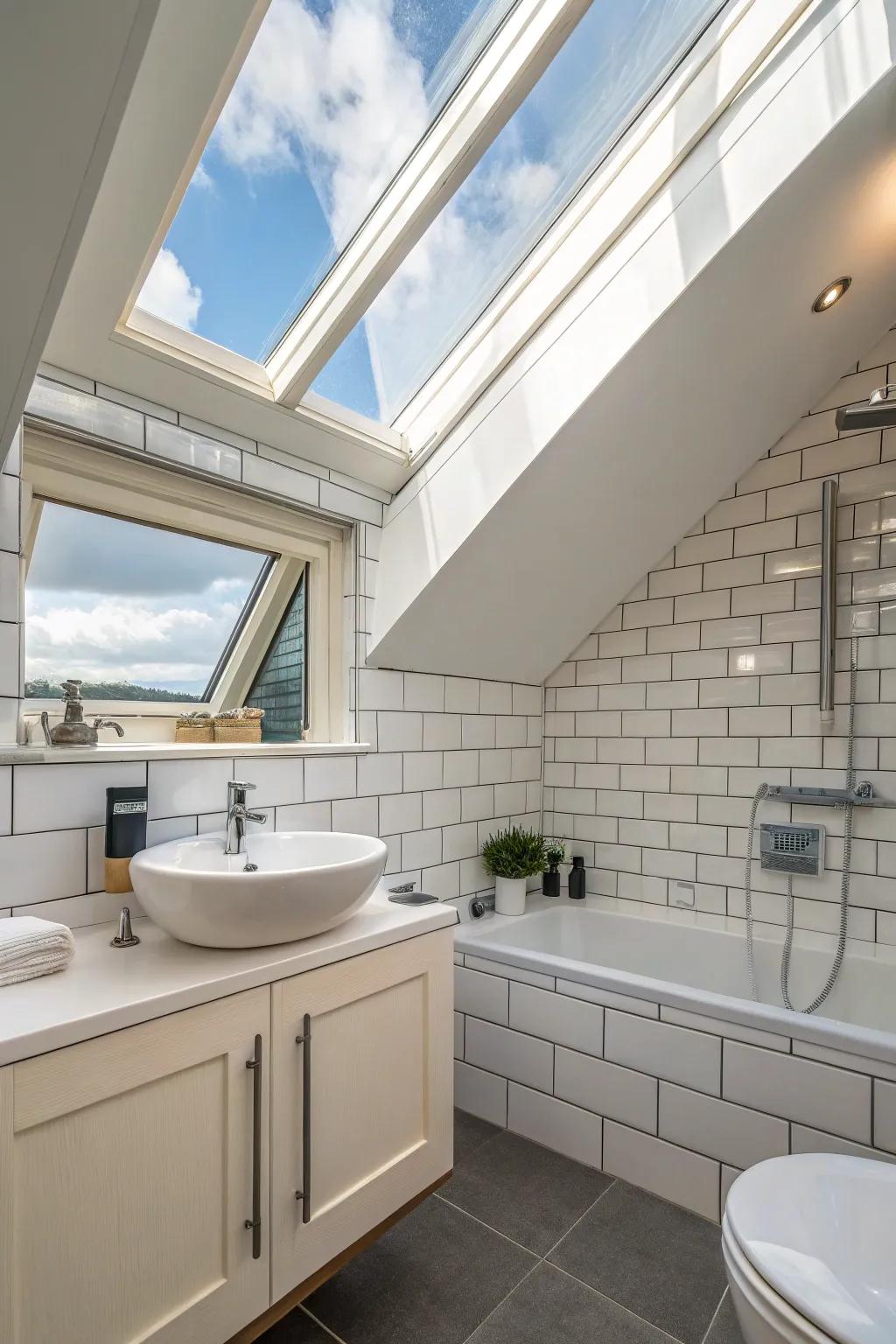 Natural light streaming through a roof window.