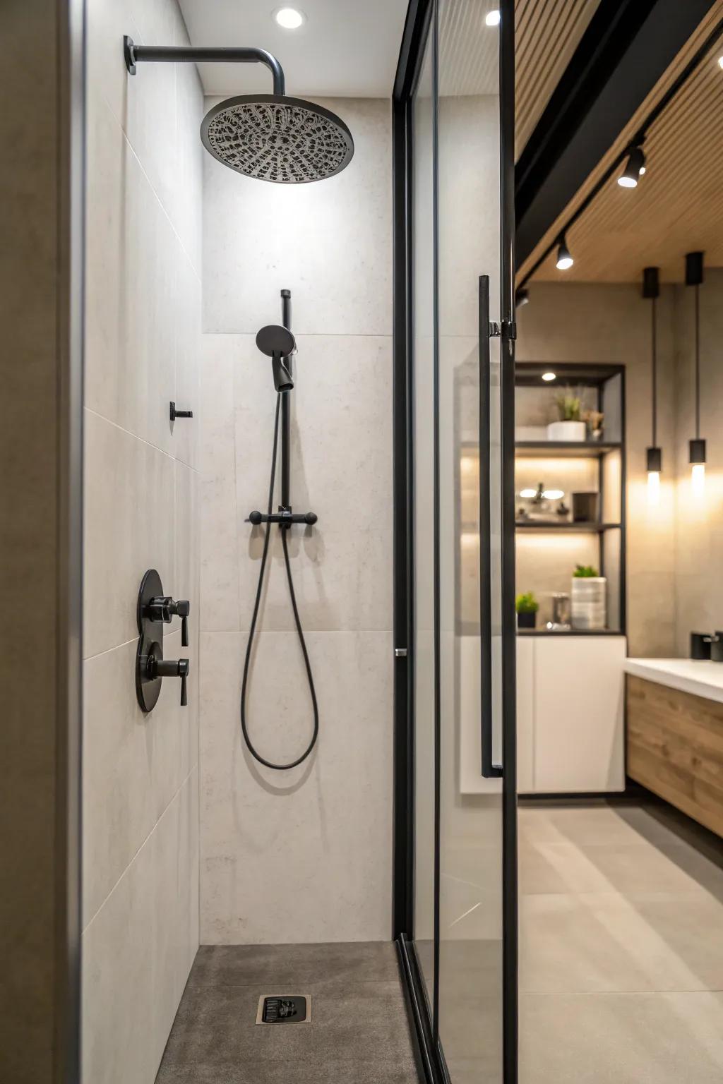 A modern shower stall with streamlined components that emphasize elegance.