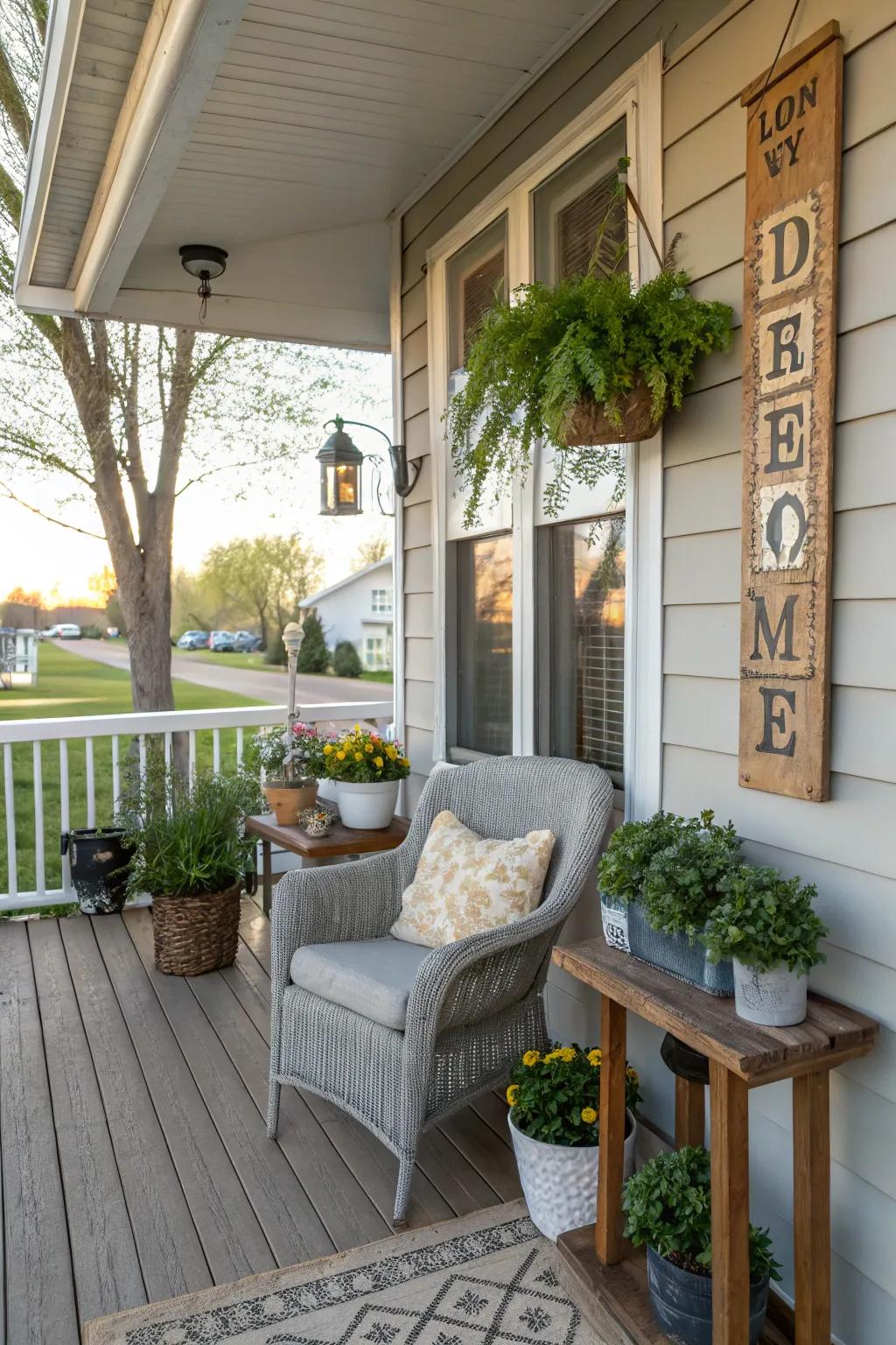 Personal touches bring character to the side porch.