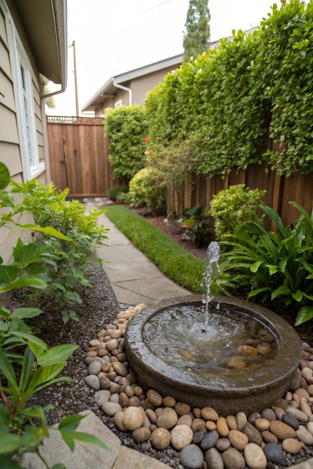 Incorporate a soothing soundscape using a small-scale water feature.