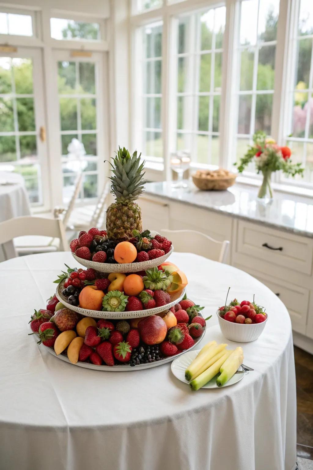 Seasonal fruits deliver an energetic and fresh centerpiece idea.