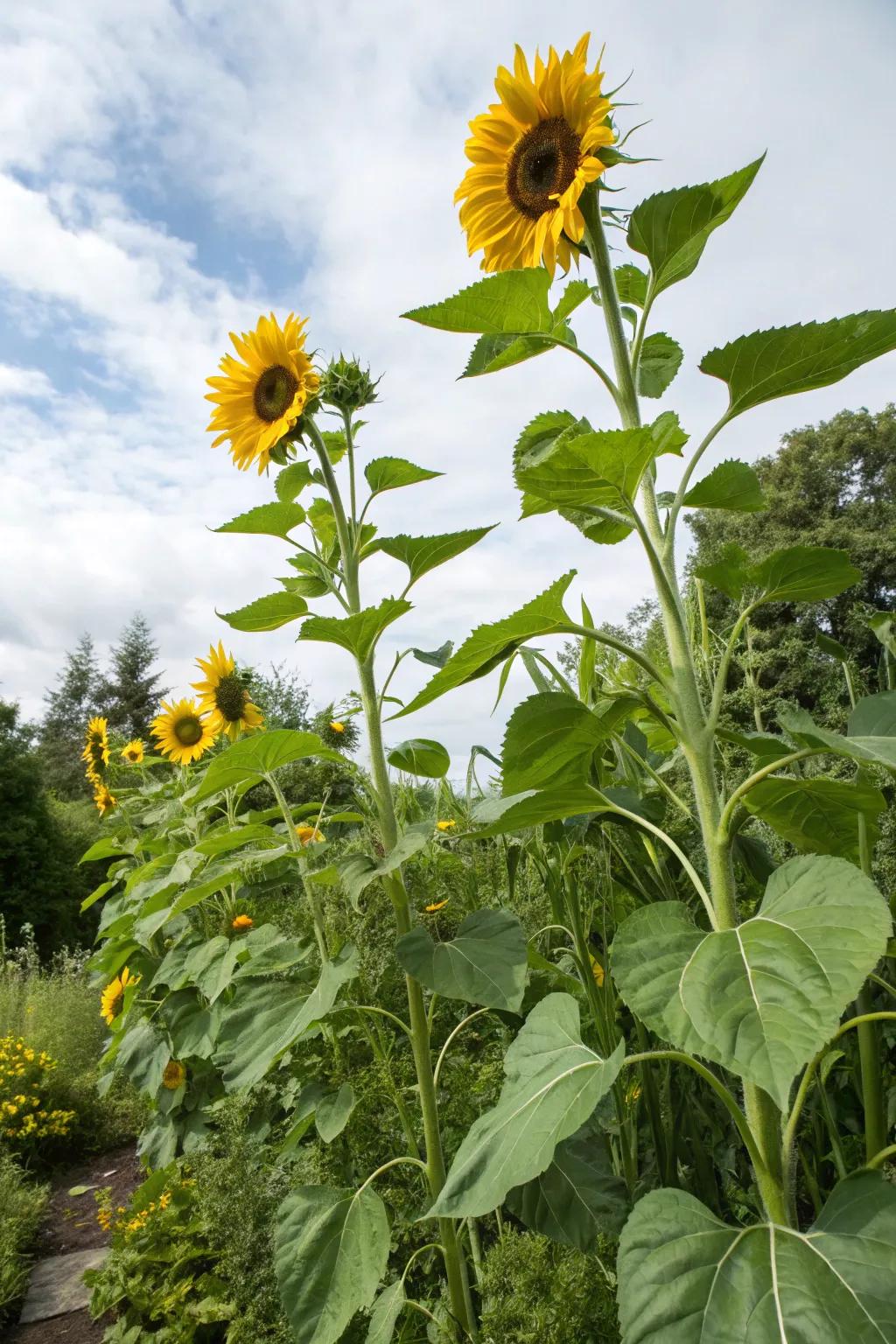 An impressive sunflower display including height and color.