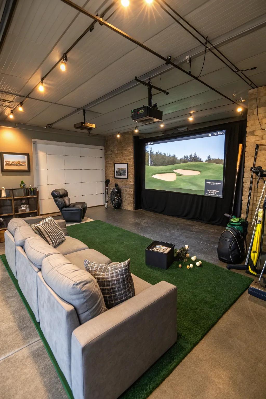 Enjoy a round of golf anytime using a virtual simulator.