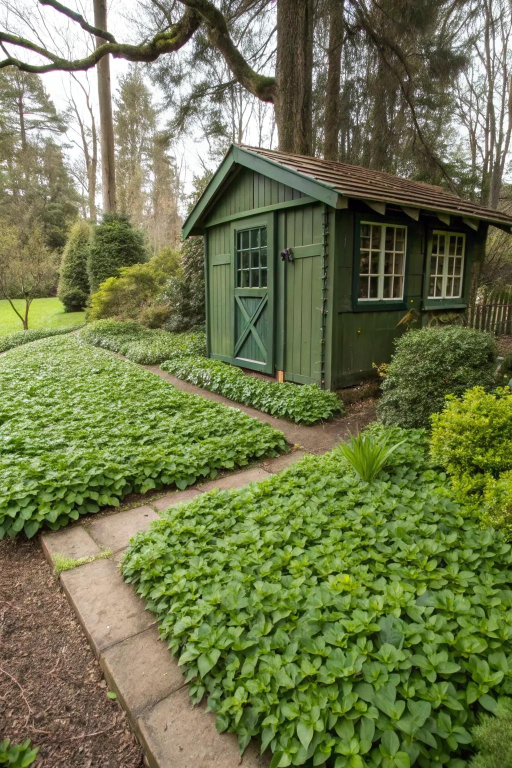 Spreading greenery delivers a fluid, abundant vista around your shed.
